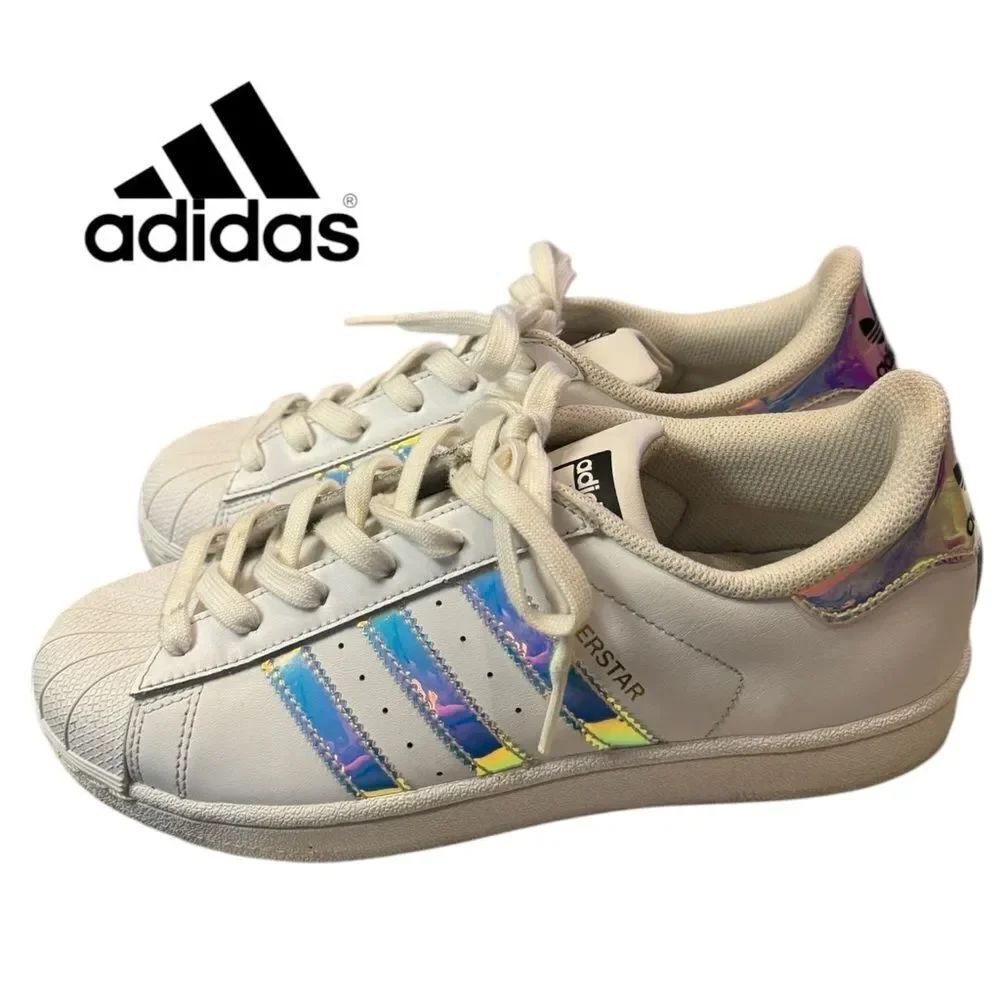 Adidas Superstar White Iridescent Kids Youth Sneakers 7